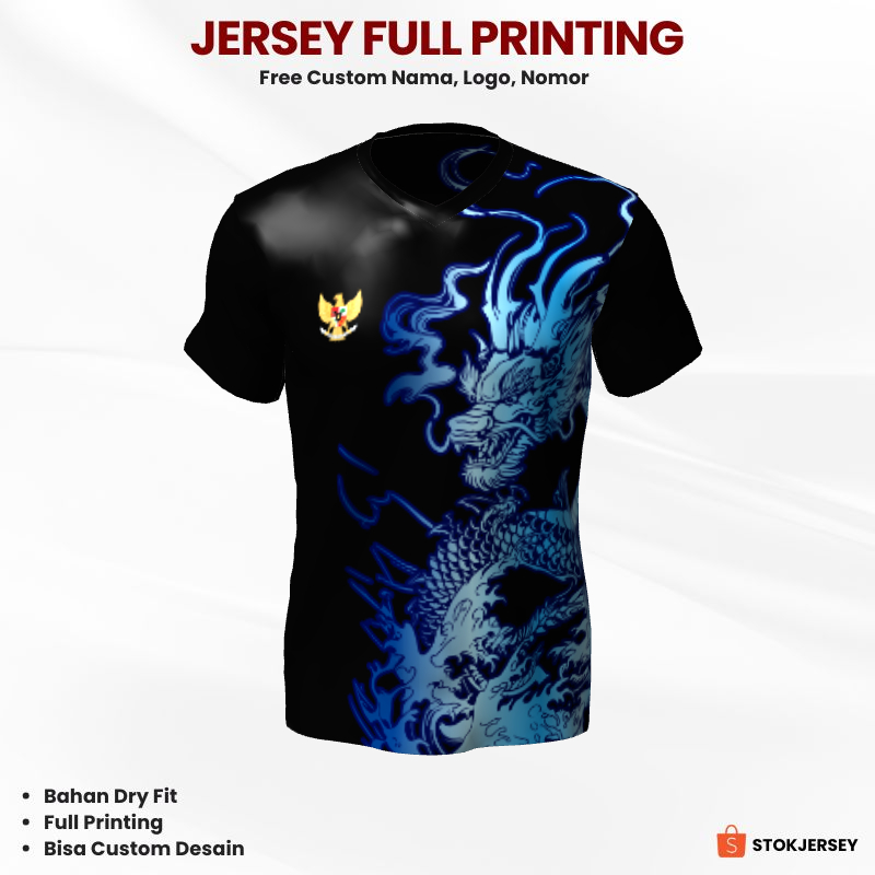 Kaos Jersey Futsal Hitam Motif Naga 23 - Jersey Olahraga Custom