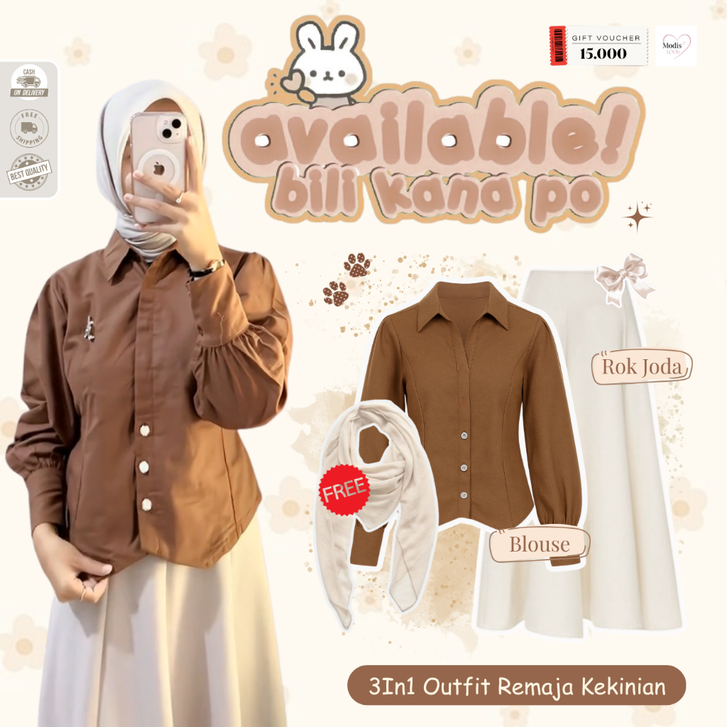 Outfit Healing Simple I Hijab + Blouse + Rok I  Hijab Style Outfit Korea - ML23