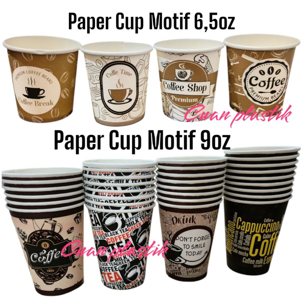 Paper Cup Motif 6,5oz & 9oz / Hot Paper Cup / Gelas Kertas Isi 50