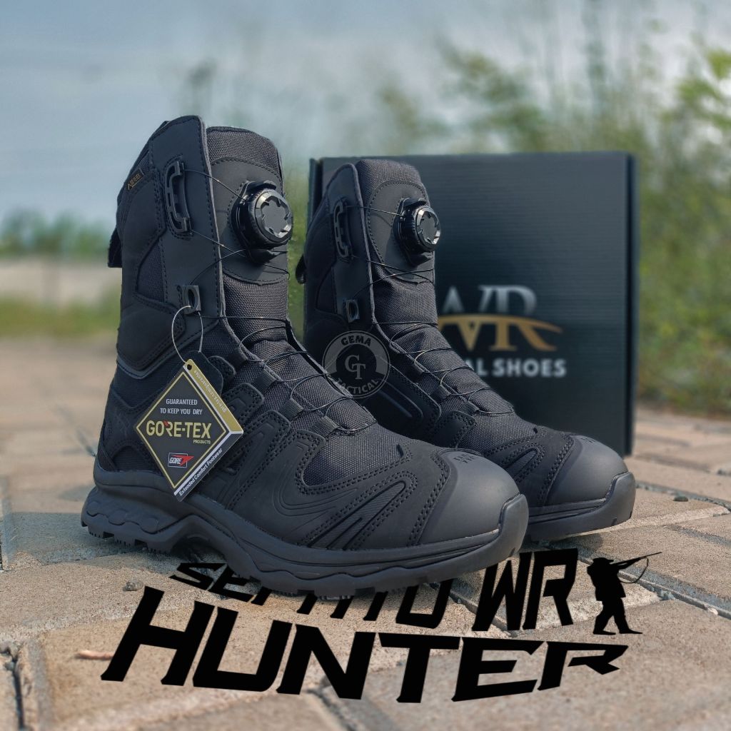 HUNTER INCH HITAM Sepatu Boots Tactical Tinggi 8 Inci Bahan Cordura dan Kulit Tali Putar untuk Pria 