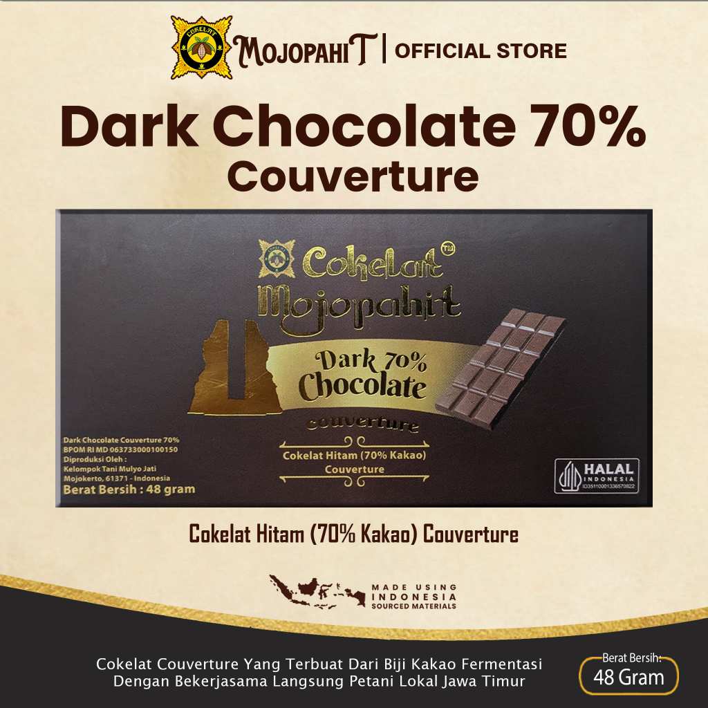

Cokelat Mojopahit | Dark Chocolate 70% Couverture | Cokelat Bar 48 Gram | New