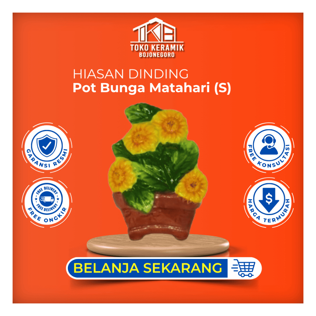 Hiasan Dinding Keramik Bentuk Pot Bunga Matahari (S)