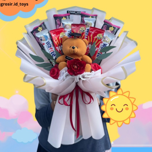 

Ready instan Buket Snack Boneka bukett bunga hampers wisuda ulang tahun