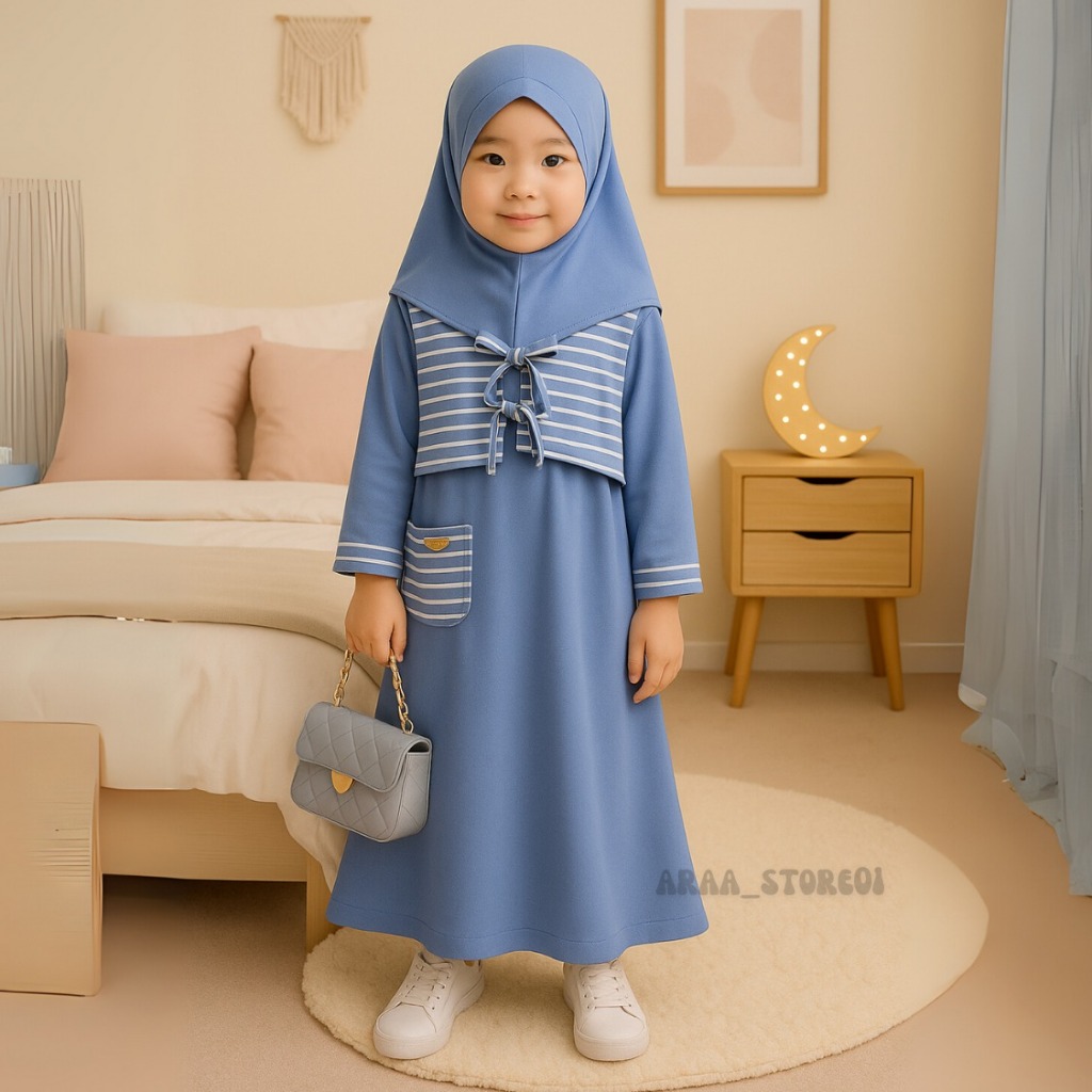 Gamis Lebaran Anak Perempuan model Rompi Kekinian Dress anak Usia 1-12 Tahun Pakaian muslim anak per