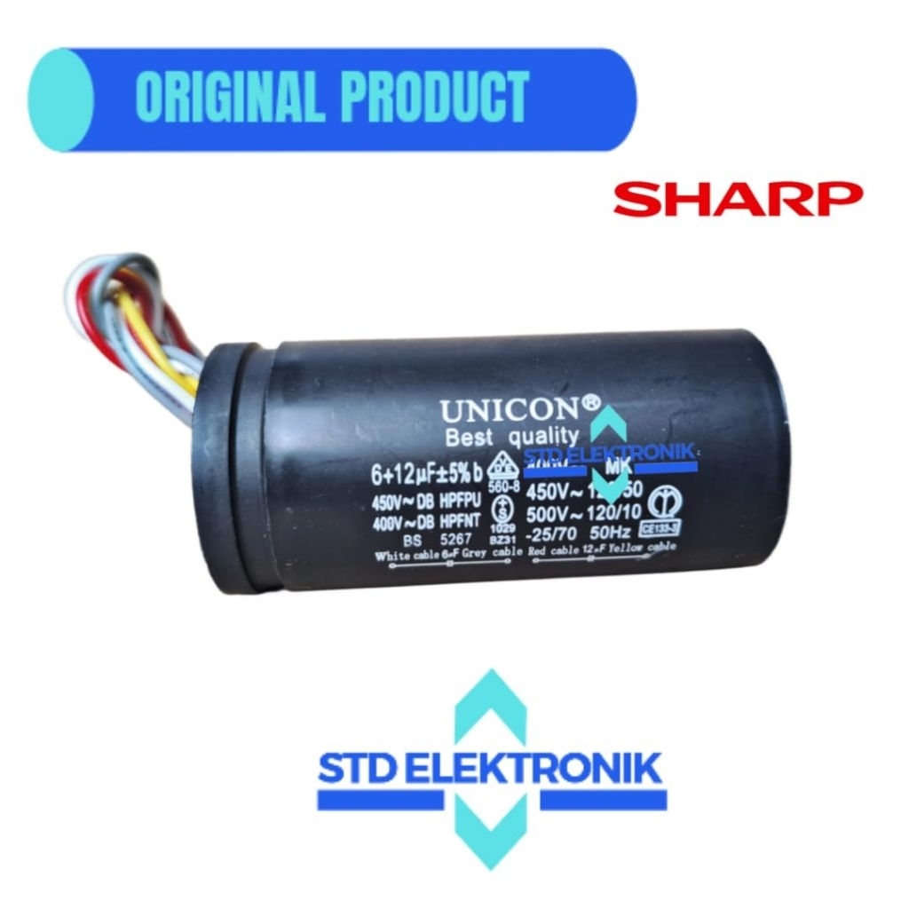Capasitor mesin cuci SHARP 2 tabung - Kapasitor mesin cuci dua tabung SHARP kabel 4 - Kapasitor untu