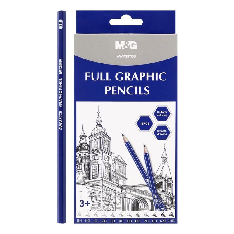 

M&G full drawing graphite pencils set/pensil gambar set 12