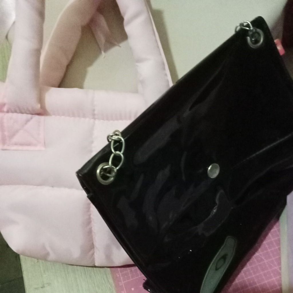 preloved pvc bag black, puffy pink handbag