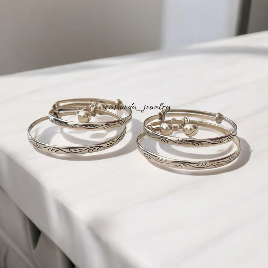 gelang bayi perak motif dedaunan satu set