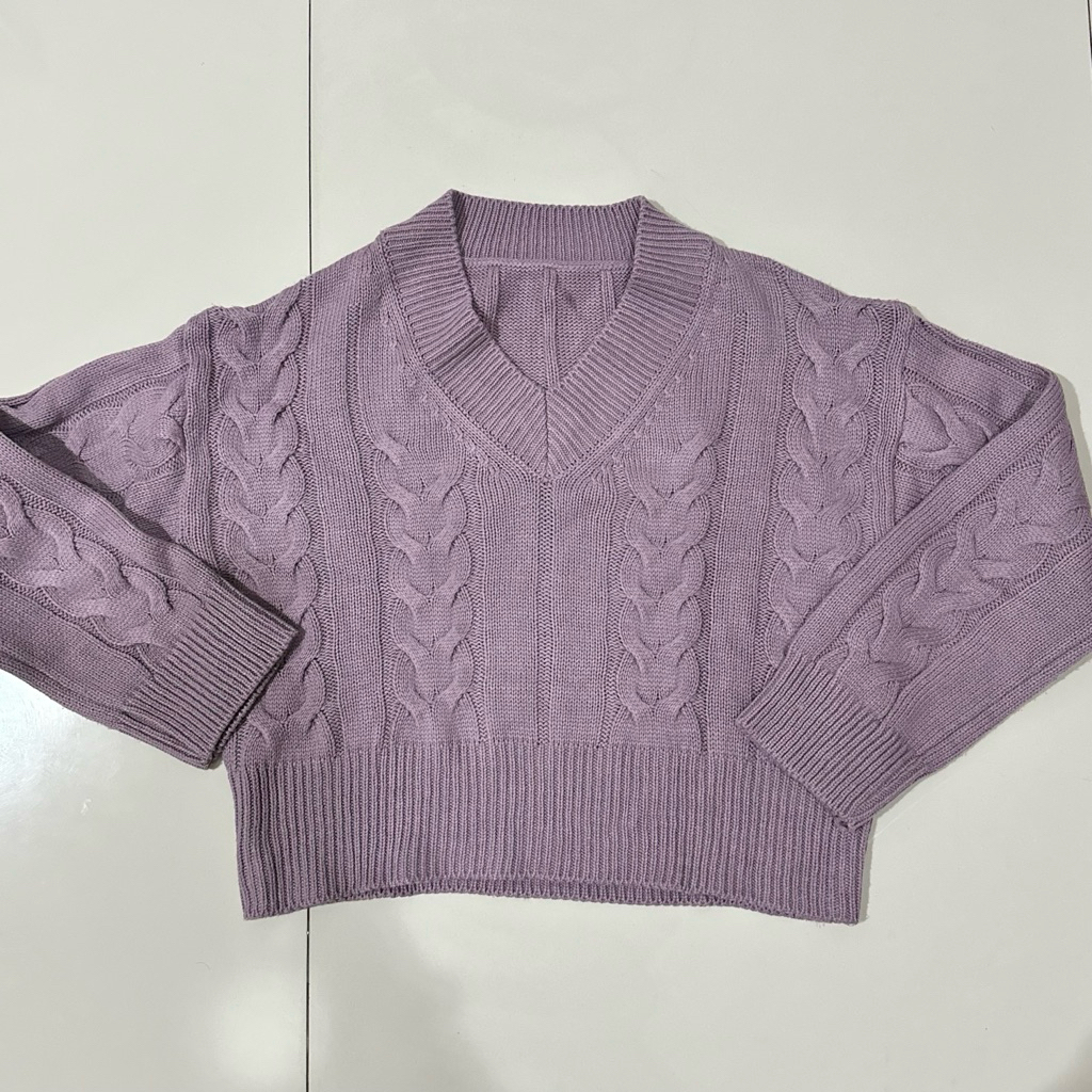 Preloved Sweater Knit Motif Cable / Cable Knit Sweater / Sweater Purple Murah