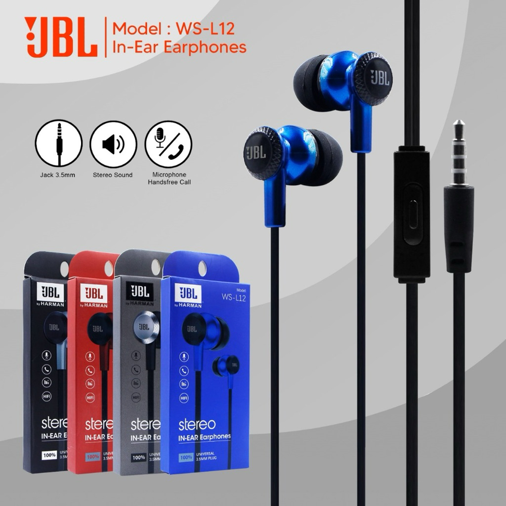 Earphone - Handsfree - Headset JBL WS-L12 STEREO SOUND JACK 3.5mm HF Universal + Mic