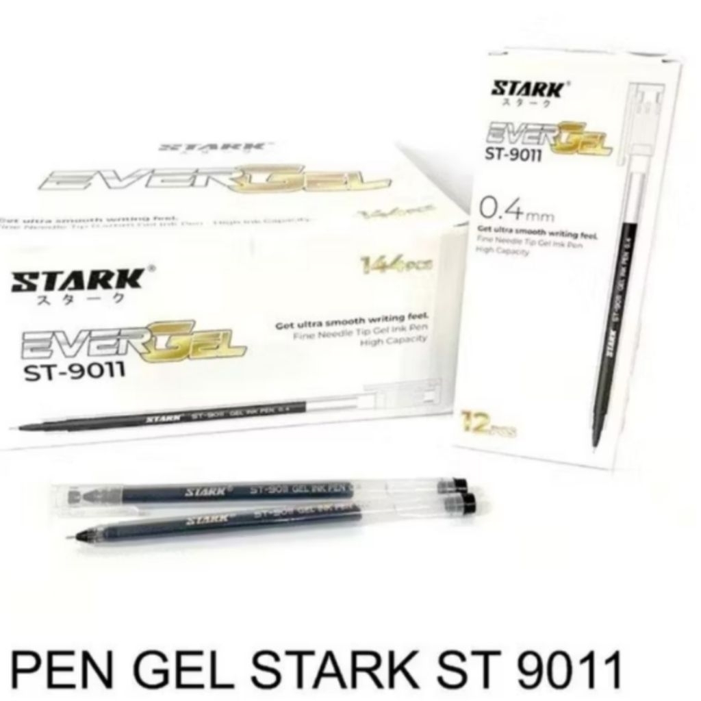 

Pulpen STARK EVERGEL Pulpen Gel Warna Hitam 0.4mm - Tinta Halus & Cepat Kering Dengan Gel Premium Untuk Kenyamanan. Isi 12 pcs