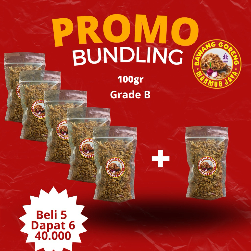 

Bawang Goreng 6 pouch Geade B (Paket Ambyar) 100gr per pouch