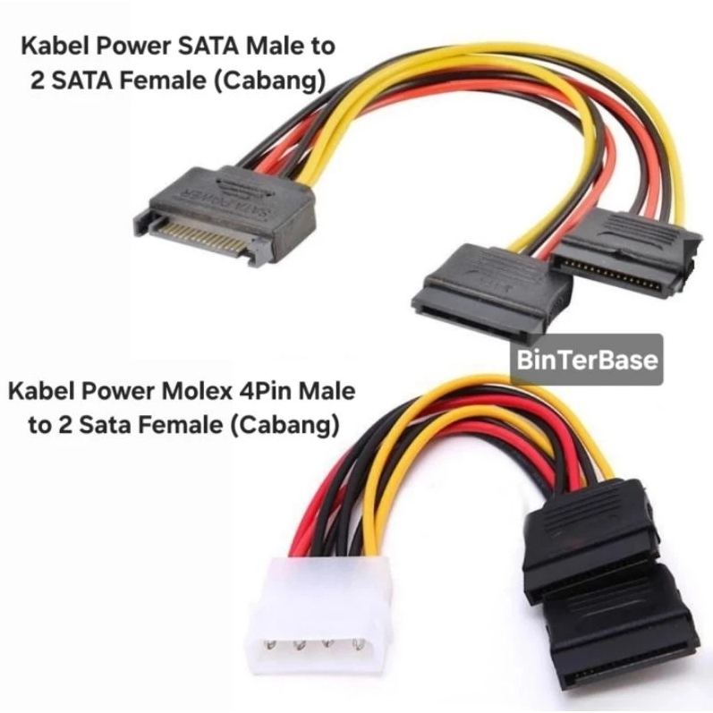 Kabel Power SATA male to Dual Sata Female Cabang or Molex 4 Pin Male to 2 Sata Female Splitter exten