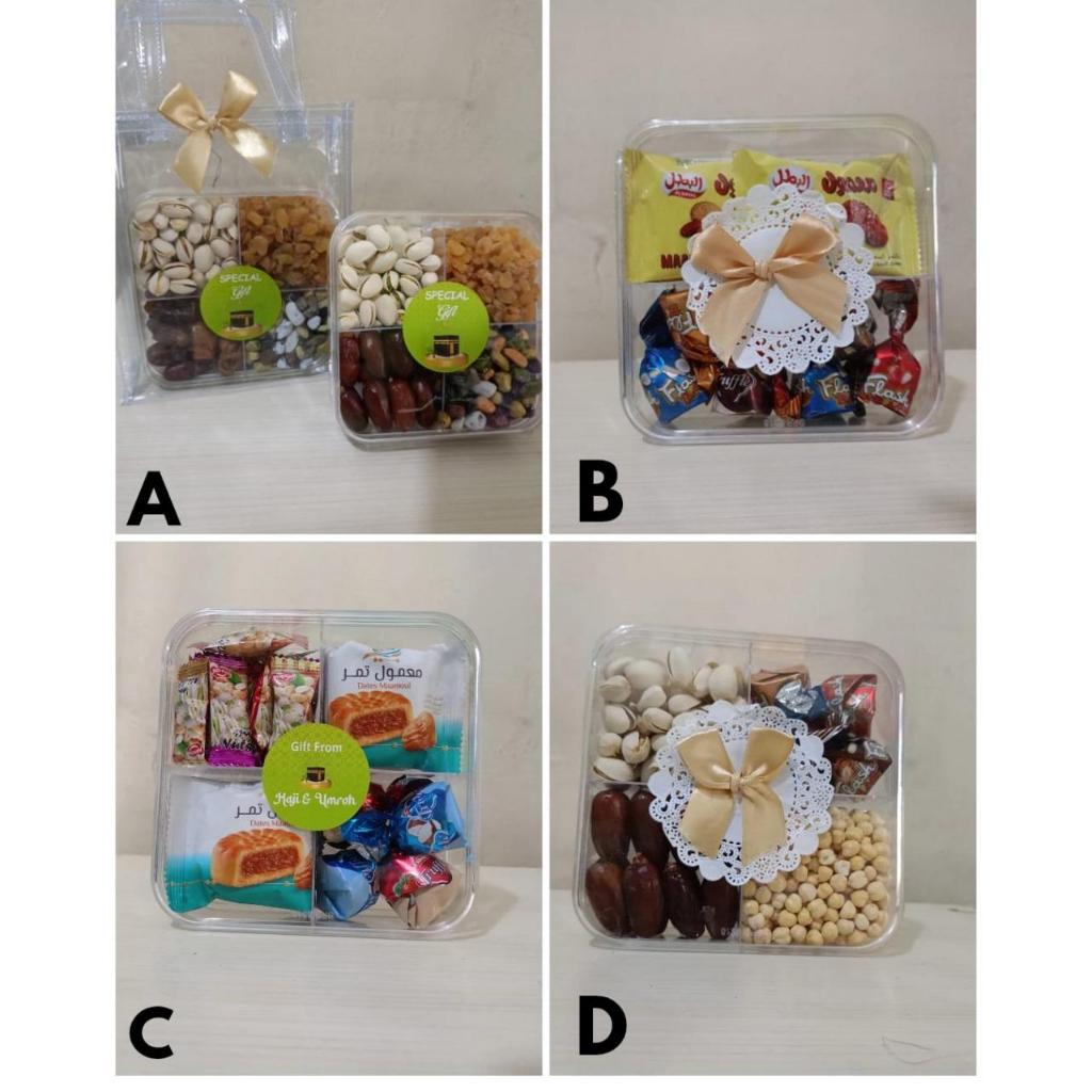 

Paket spesial oleh-oleh haji / umroh, camilan timur tengah dalam kemasan tas mika elegan