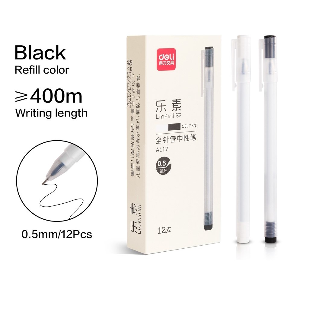 

Pulpen Ballpoint Gel Pen Pena Cair DELI A-117 Pena Cair Hitam Ujung Lancip Neddle Tip 0.5 mm