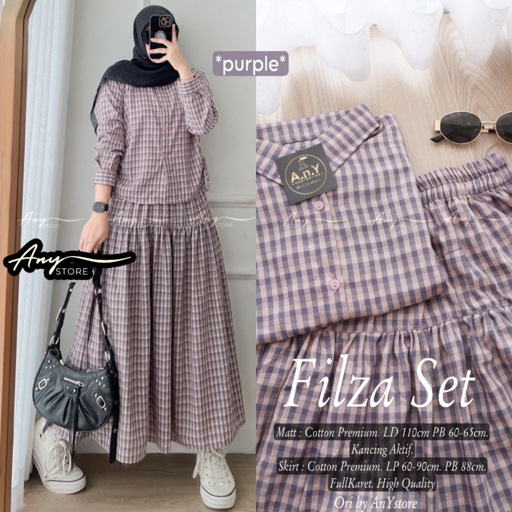 Filza Setelan Rok Kotak Kotak Ld 110 Long Tunik Katun Premium