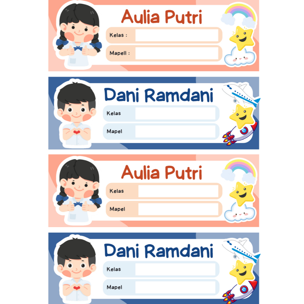 

STICKER LABEL NAMA KARAKTER UNTUK BUKU