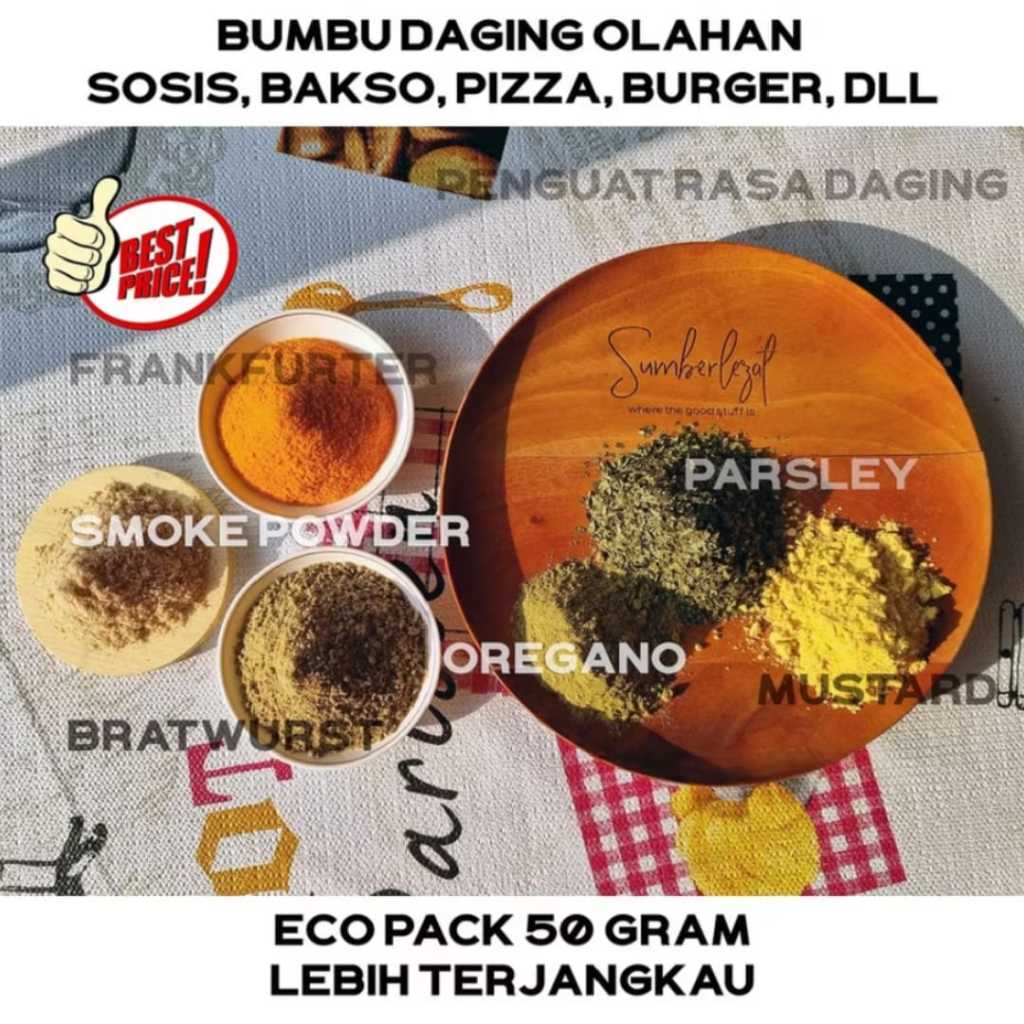 

Bumbu Sosis Burger Nugget Bakso Pizza Fried Chicken Frankfurter Bratwurst Mustard Oregano Meat Booster
