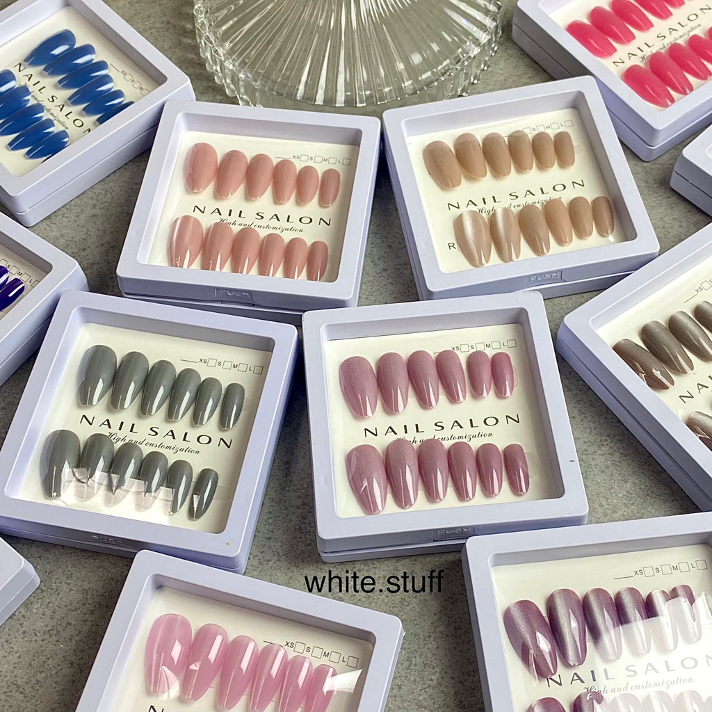 Kuku Palsu Polos Panjang Wadah Box Free Lem Kuku