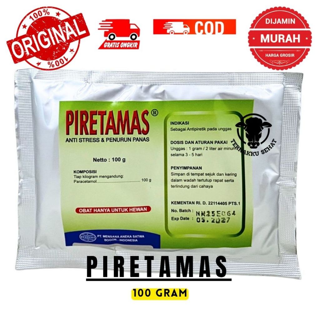 PIRETAMAS 100 GRAM – Mensana - Paracetamol Unggas Ayam Vitamin C Sorbitol Penurun Panas Gumboro CRD 