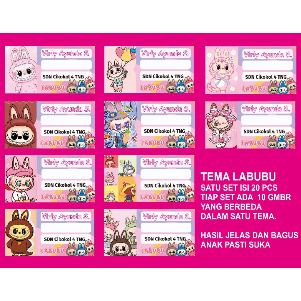

STIKER LABEL NAMA BUKU ISI 20 PCS. GAMBAR MOTIF LUCU. MURAH