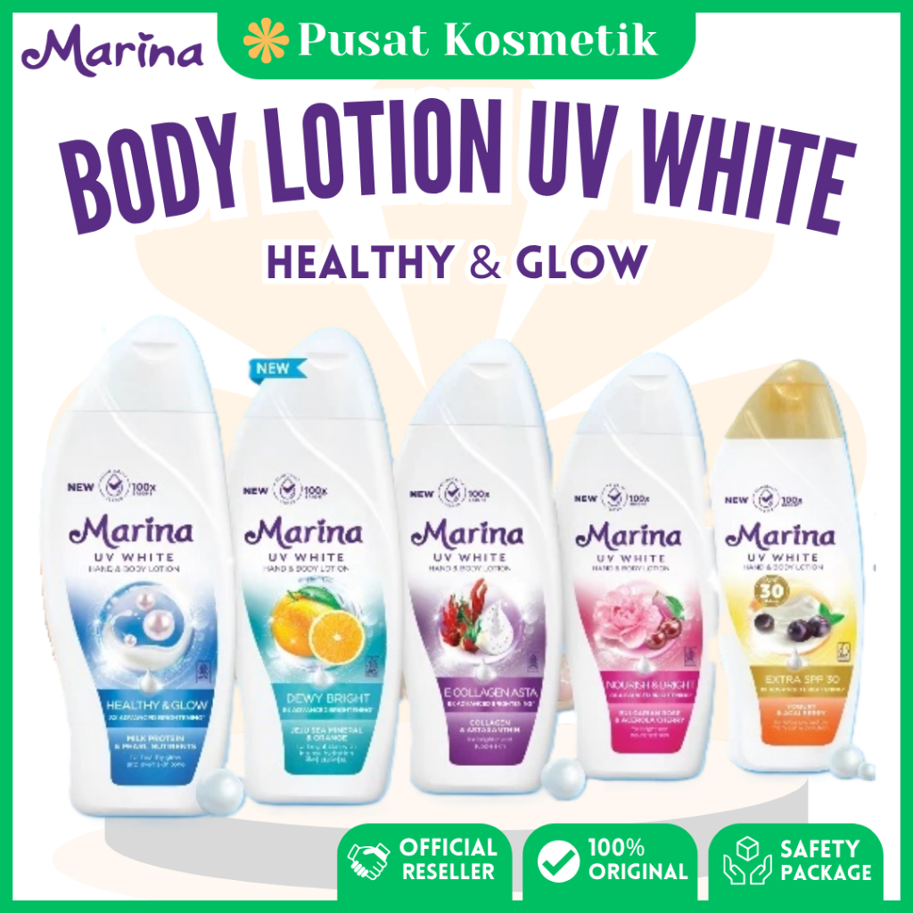 Marina UV White Body Lotion | Healthy Glow, Bright Fresh, Hydro Cool, E Collagen, SPF 30 180, 460ml