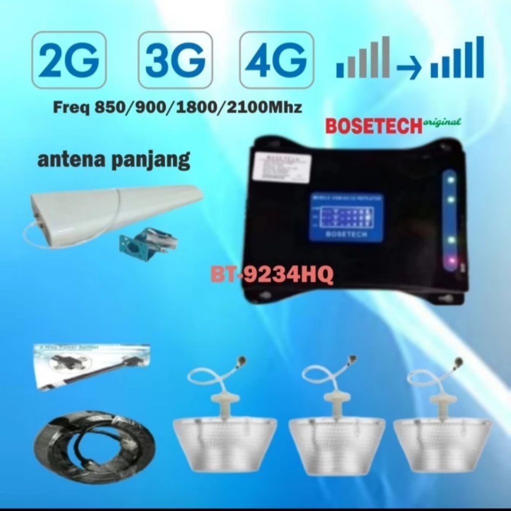 BOSETECH BT-9234HQ Repeater GSM 3 Way Penguat Sinyal Hp LTE 4G 3G 2G Signal Booster Antena Log Perio