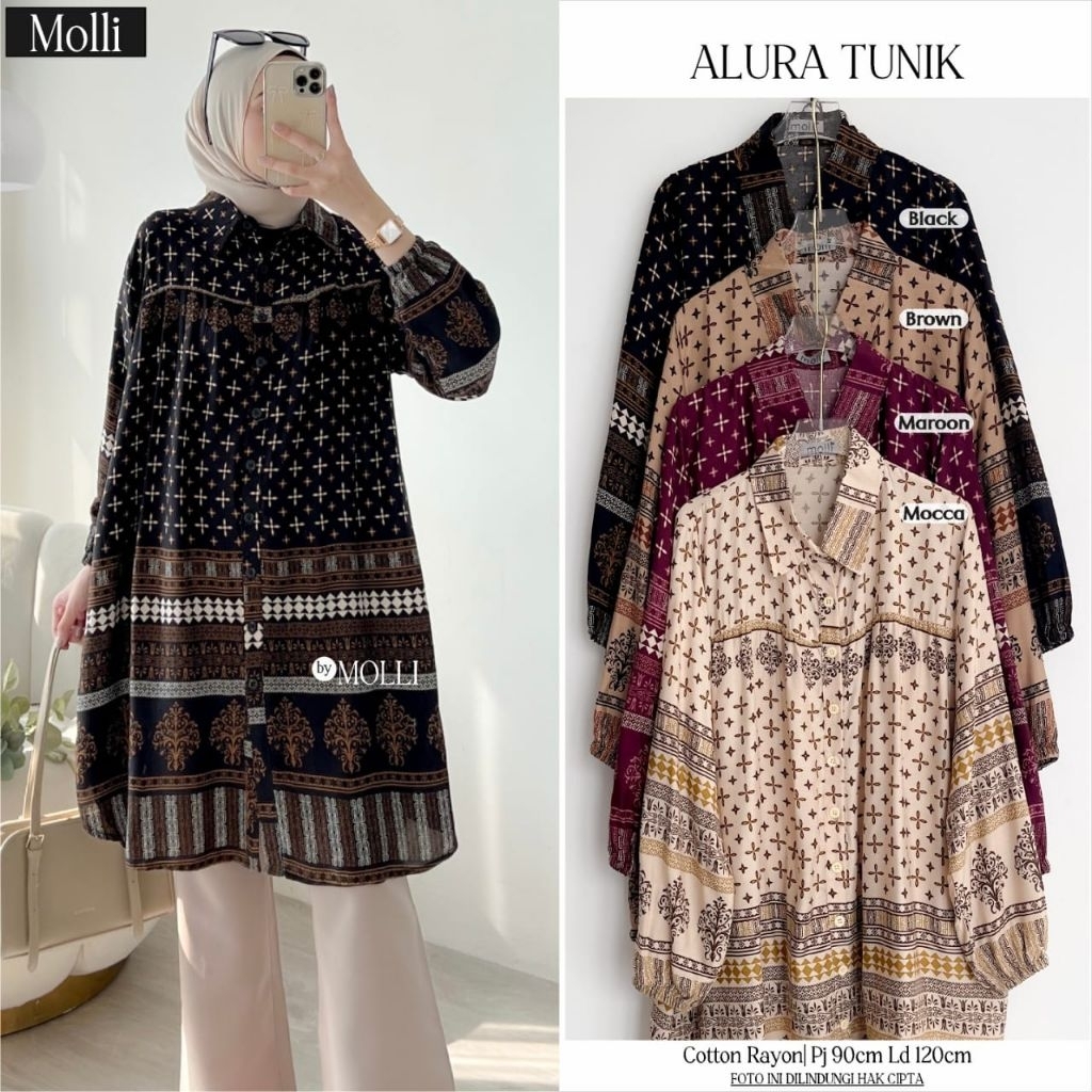 MOCA Alura Ifasi Misto Tunik Motif Moca Atasan Wanita MLIMCA Meong Solo