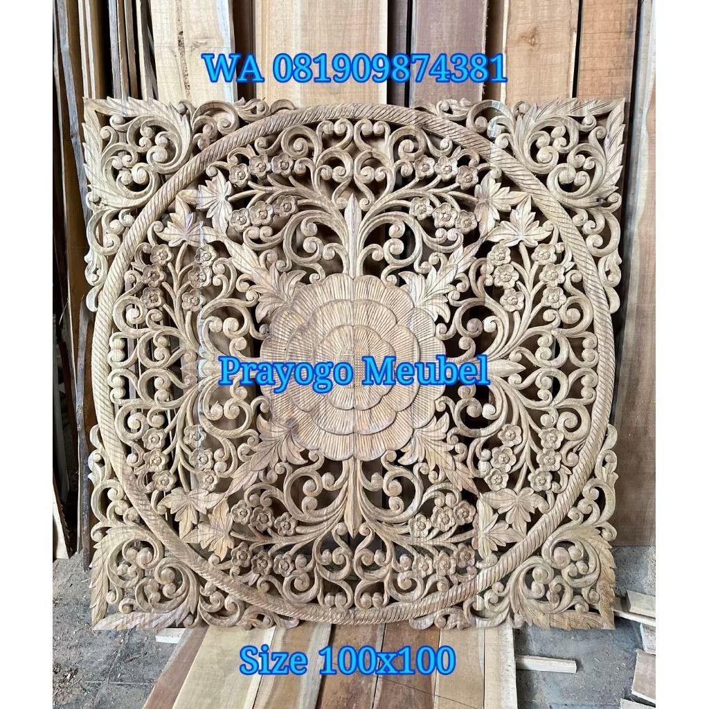 hiasan dinding ukir kayu jati motif Bali relief ukiran jepara