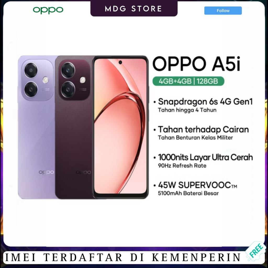 OPPO A5i Ram 8(4+4) /128 Gb • 8(4+4)/64 Gb Garansi Resmi