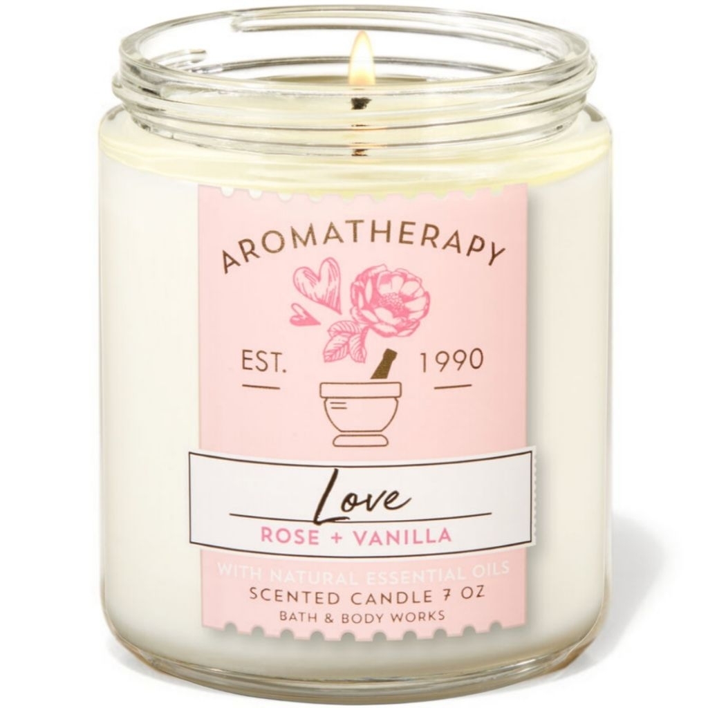 BBW AROMATHERAPY LOVE ROSE + VANILLA 1 SINGLE WICK MINI SCENTED CANDLE 198 G ROMANTIC CALMING SOFTLY