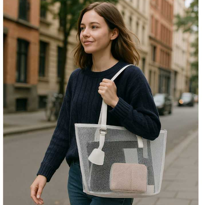 Tote bag mika jaring transparan tote mika pvc tote transparan