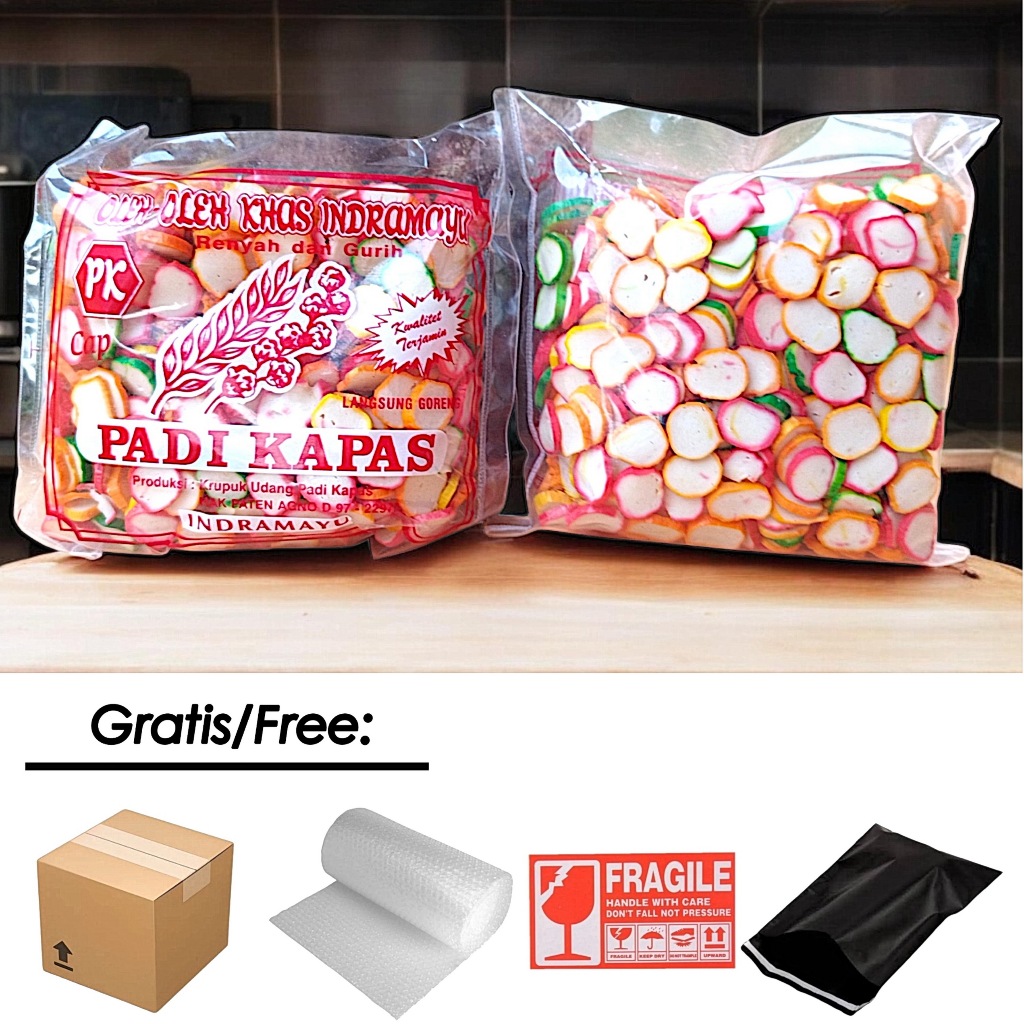 

Kerupuk Bawang PADI KAPAS Original Khas Sindang-Indramayu Free Dus+Bubblewrap+Plastik Polymer