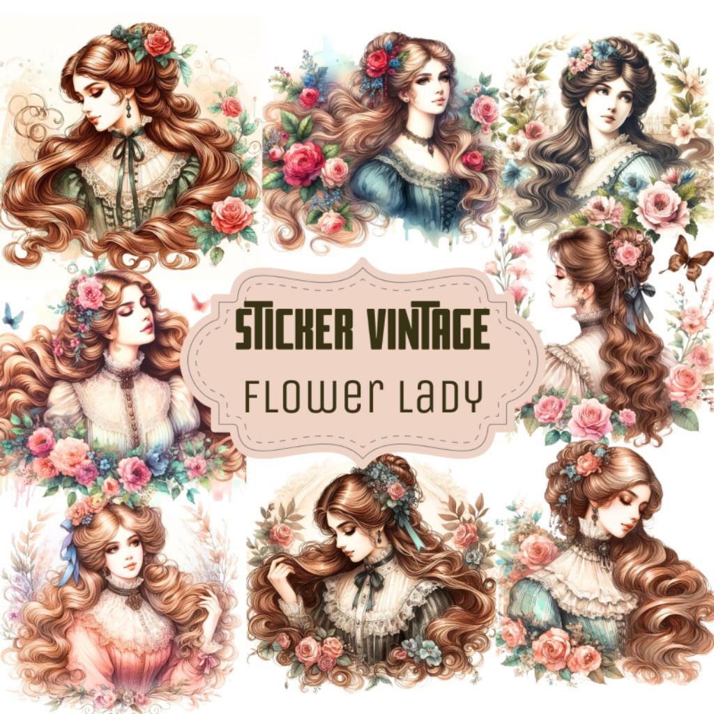 

Stiker Vintage FLOWER LADY Deco Journal