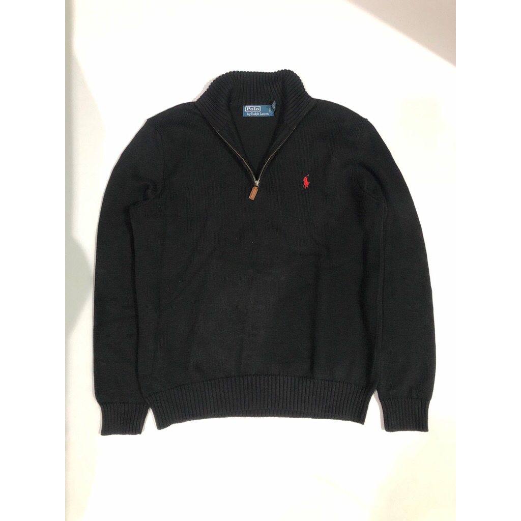 polo ralp h lauren black knit halfzip quarter zip black M old money vibes keren untuk rapih smart lo