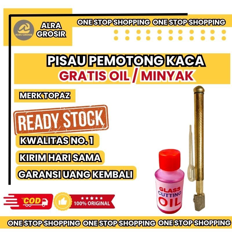 Pisau Pemotong Kaca Gratis Oil Glass Cutter Merk Topaz Tajam & Bagus anti Karat