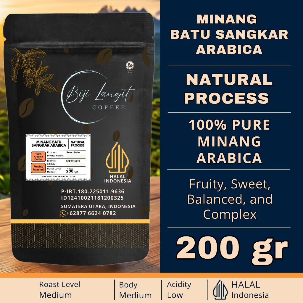 

200-gram-Biji-Kopi-Minang-50 Kota-Arabica-Natural-Process-100%-Pure-Arabica-Coffee-Bean