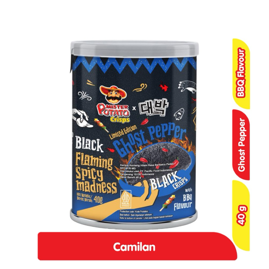 

Mister Potato Kripik Kentang Hitam BBQ flavour Kaleng