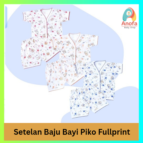 Setelan Baju Tidur Bayi Kancing Piko Fullprint | Baju + Celana Lengan Kutung / Pendek / Panjang