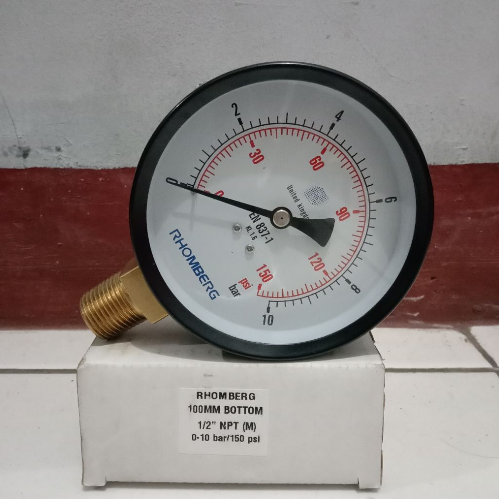Pressure Gauge Rhomberg EN 837-1 1/2" NPT(M) 0-10 bar/150 psi