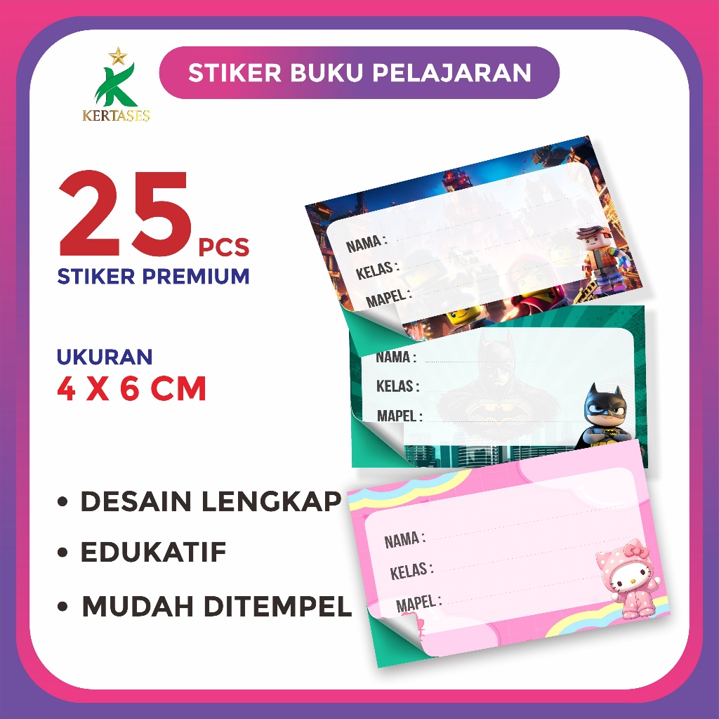 

KERTASES- 25 Pcs Stiker Buku Pelajaran Sekolah Label Buku per pack
