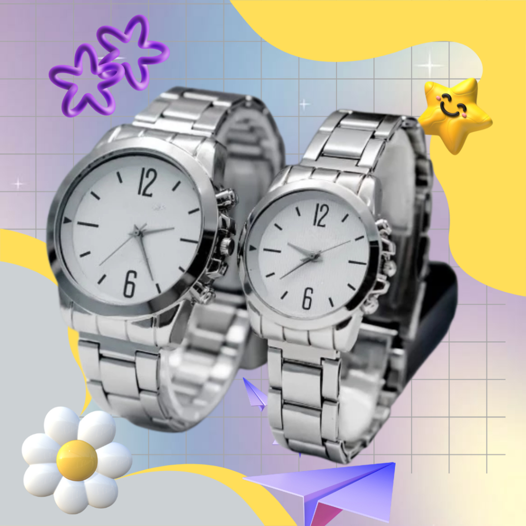 Jam Tangan Couple Wanita Pria Stainless Steel / Jam Tangan Rantai Besi - Warna SIlver