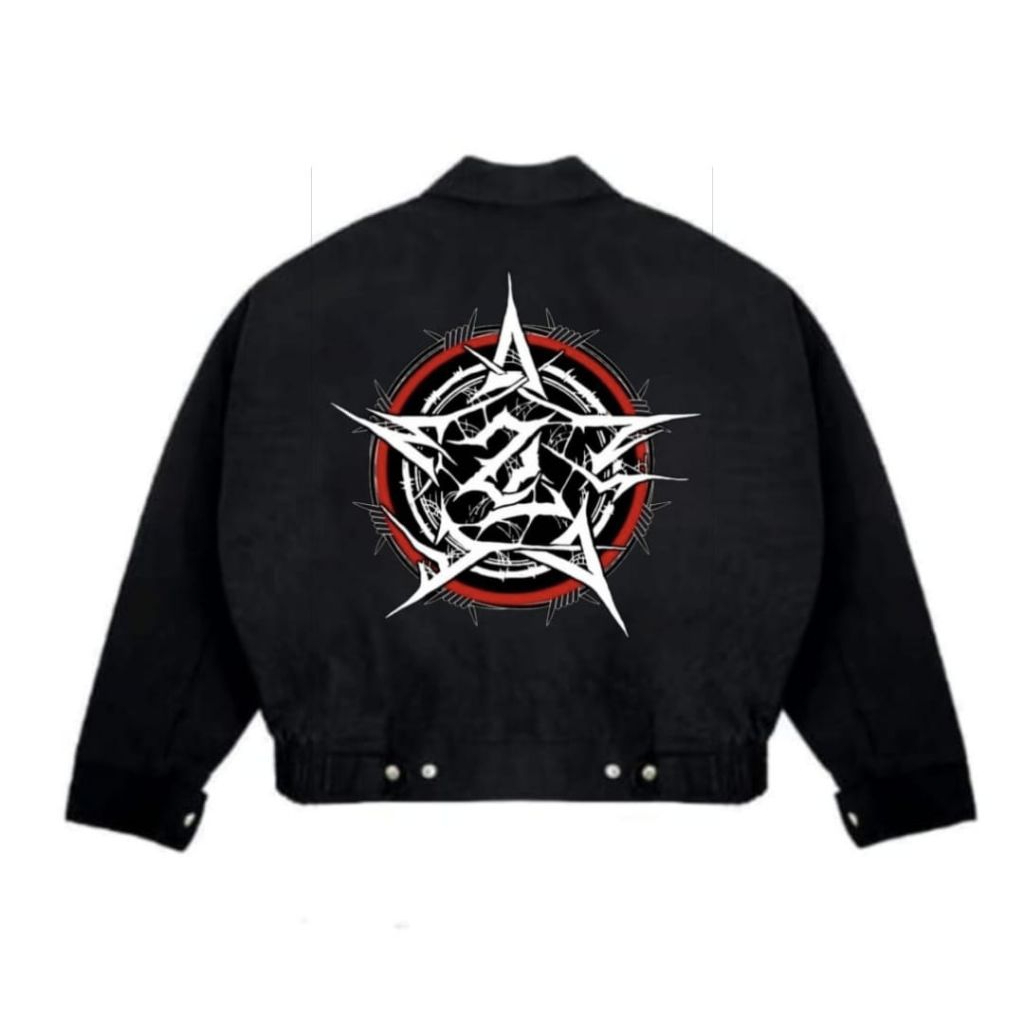 Work Jacket Crop Pria Wanita - Work Boxy Red Spider Star Premium
