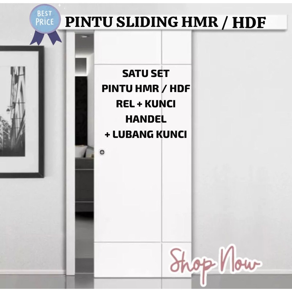 PINTU SLIDING / PINTU GESER HMR | SATU SET PINTU + REL + KUNCI + HANDEL + LUBANG KUNCI