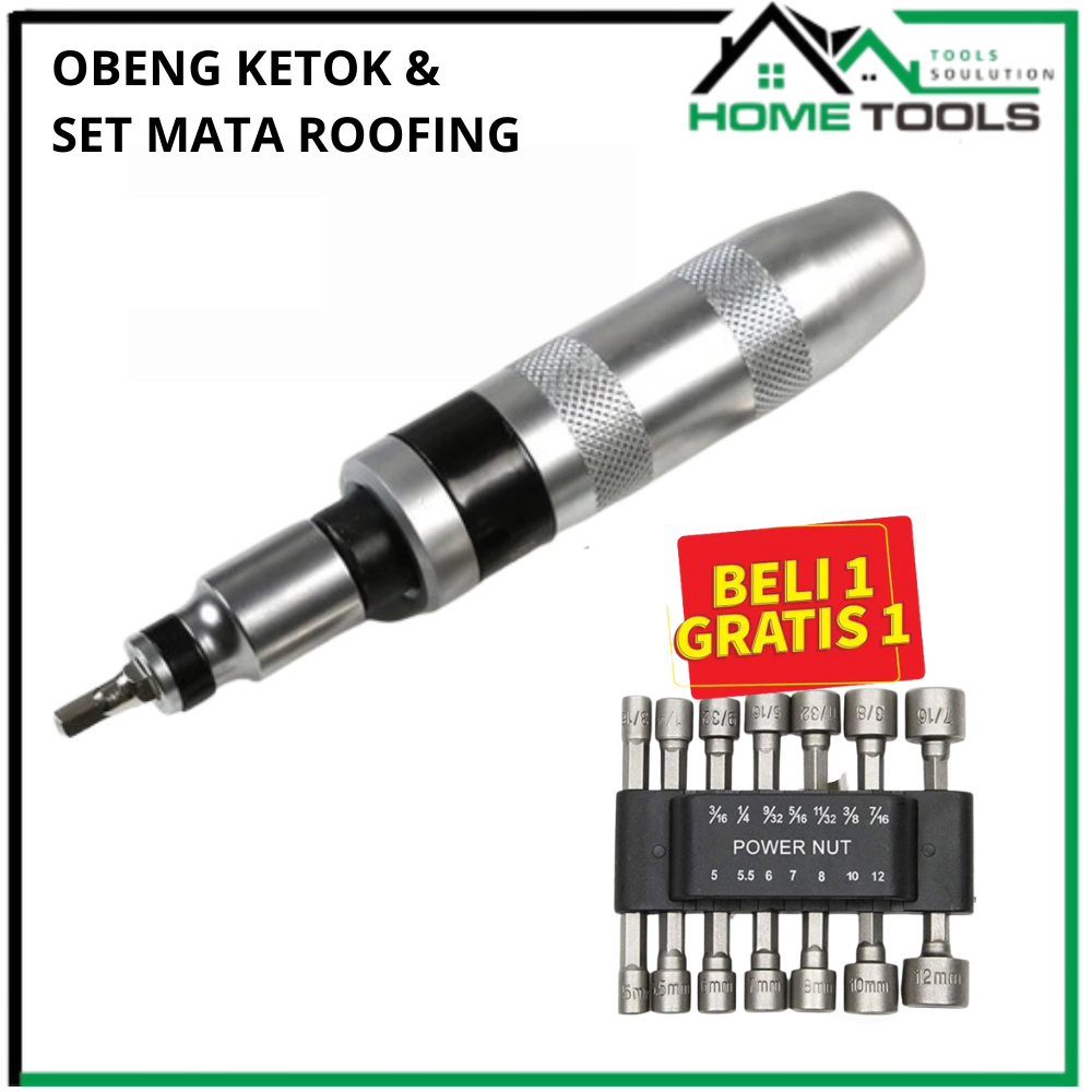 Obeng Ketok Set 11 pcs Bahan Besi full Putaran Bolak balik tahan Karat Dengan Set Mata Roofing 14pcs