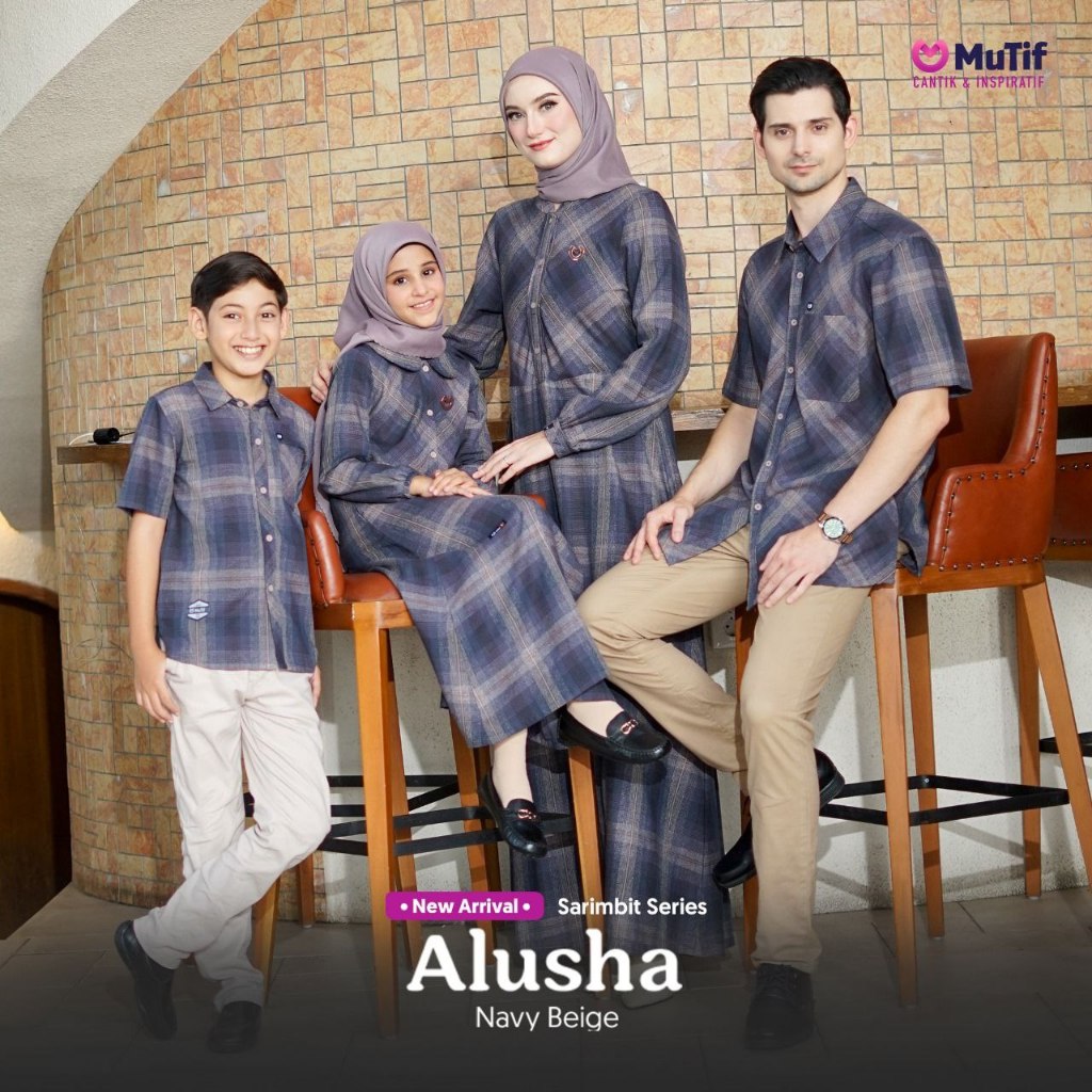 "Sarimbit Alusha Navy Beige  - Mutif Alusha Navy Beige|| Sarimbit Mutif Terbaru"