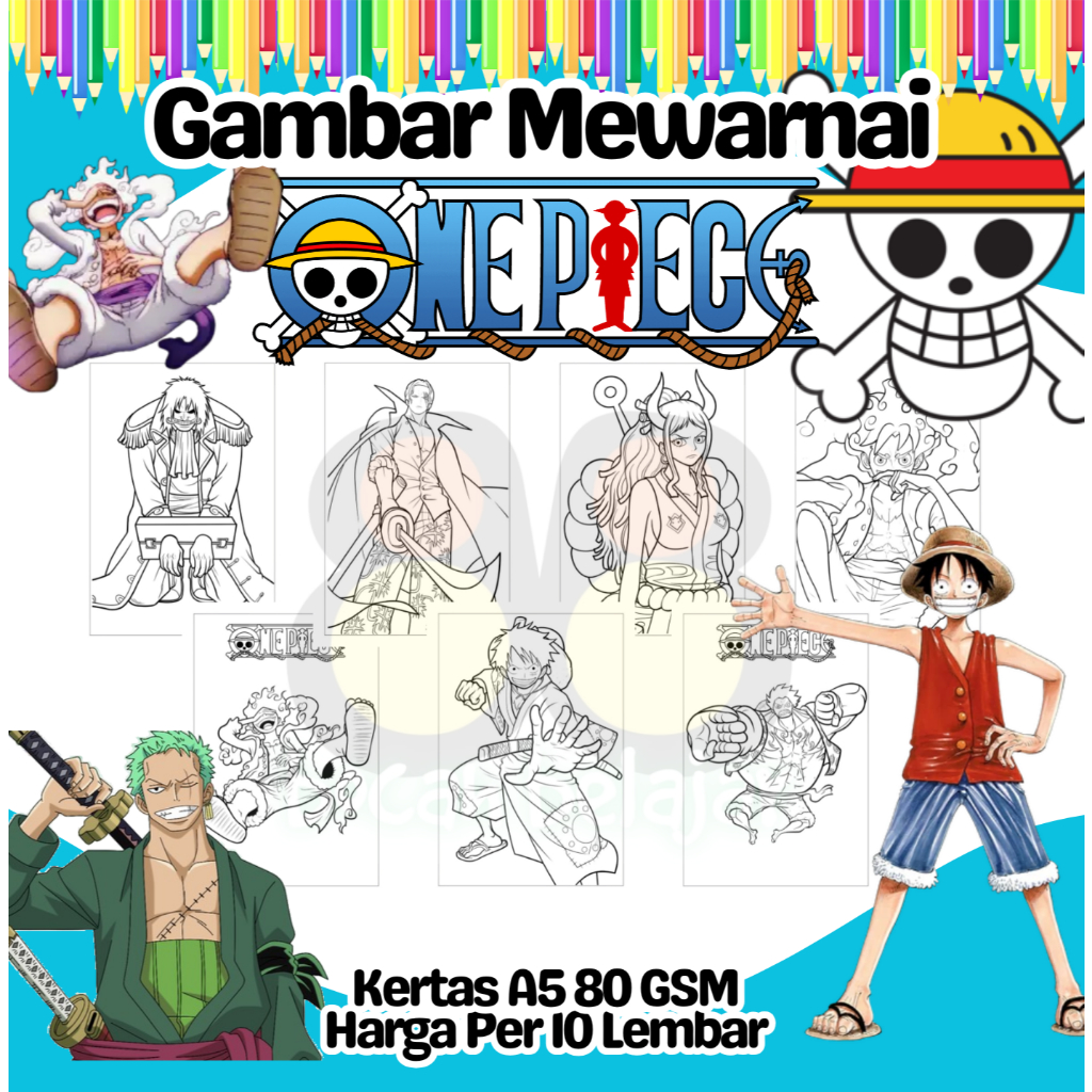 

10 Lembar Kertas Gambar Mewarnai Ukuran A5 Tema ANIME ONEPIECE LUFFY Termurah - Anak Anak TK SD PAUD Remaja