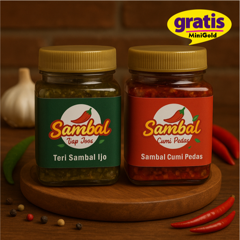 

(Bonus Emas) Paket 2 Sambal / Sambel Cumi Dan Teri Cabai Ijo Asli