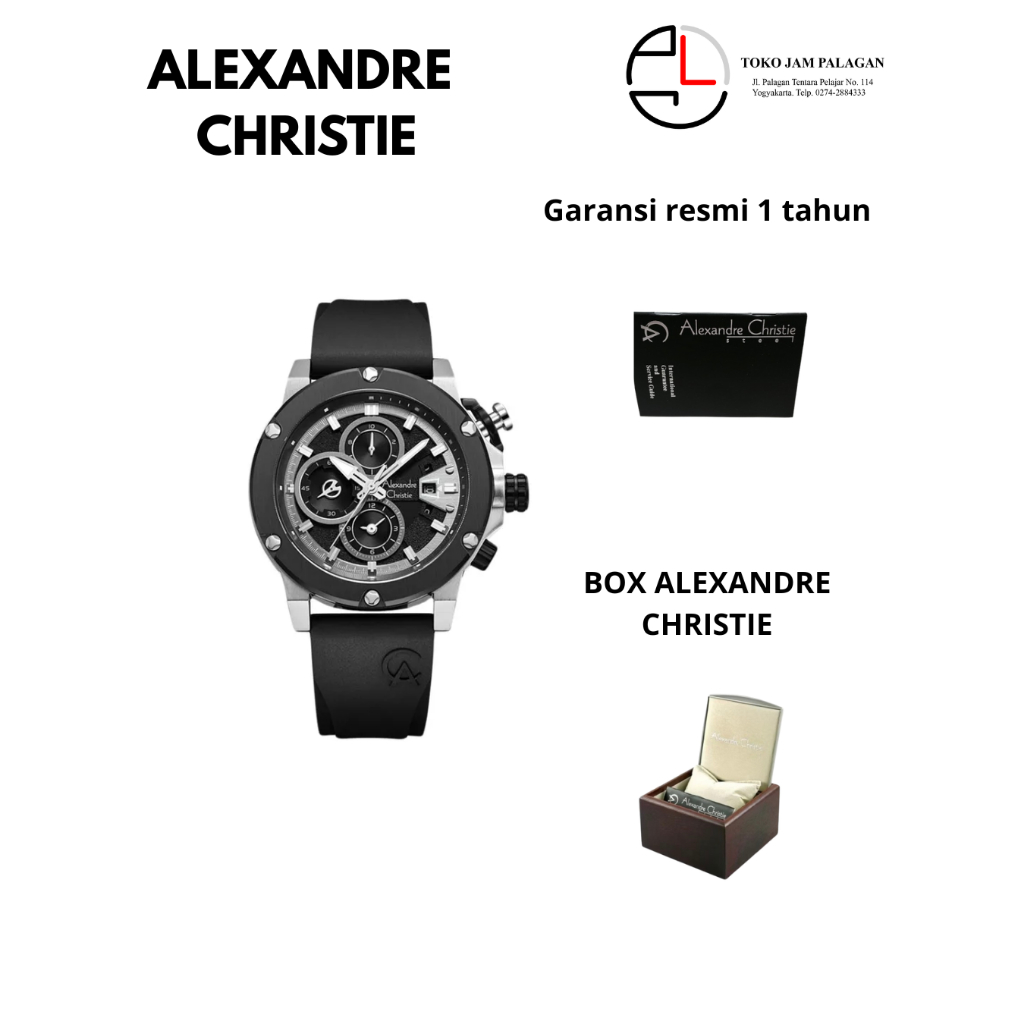 Alexandre Christie Chronograph AC 6491 GC RTBBA Men Black Dial Black Rubber Strap