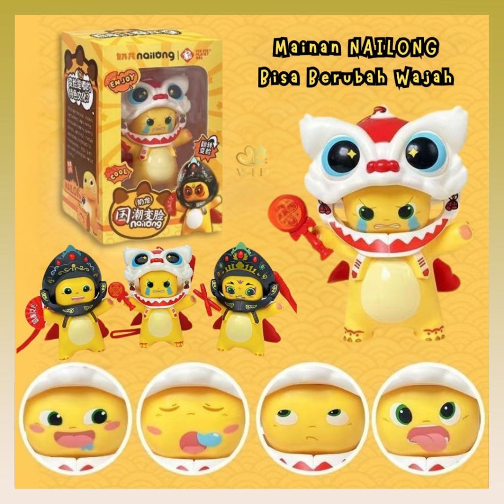 WED Mainan Dekorasi Sichuan Nailong Dino Kuning Opera Bisa Berubah Wajah / Mainan Nailong Barongsai 